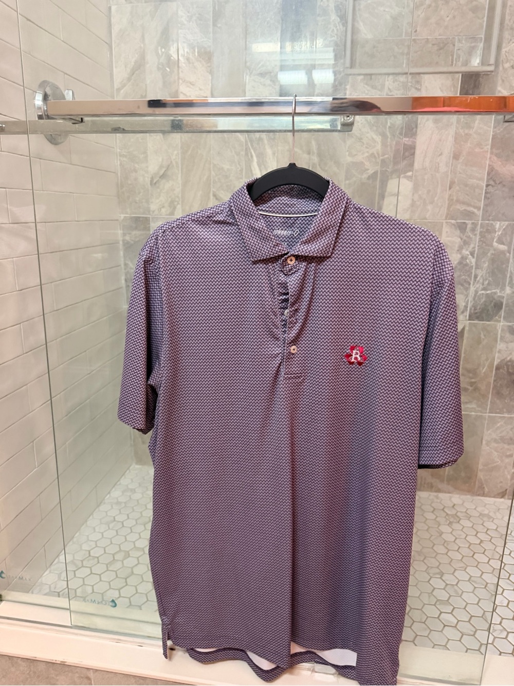 johnnie-O Purple Patterned Polo with Red Embroidered Logo